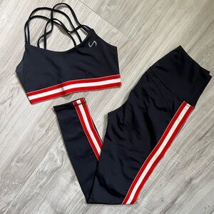 TLF Apparel Workout Set Black With Red & White Stripes